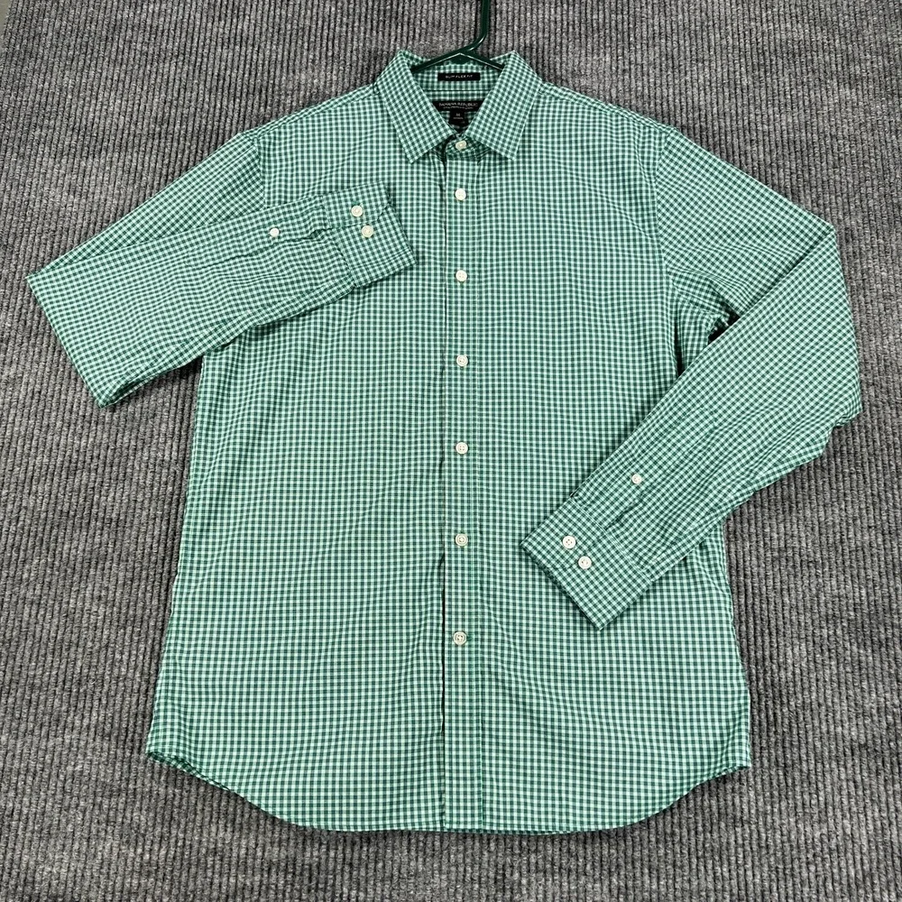 Banana Republic Shirt Mens Medium Green Check Long Sleeve Button Up Slim Flex